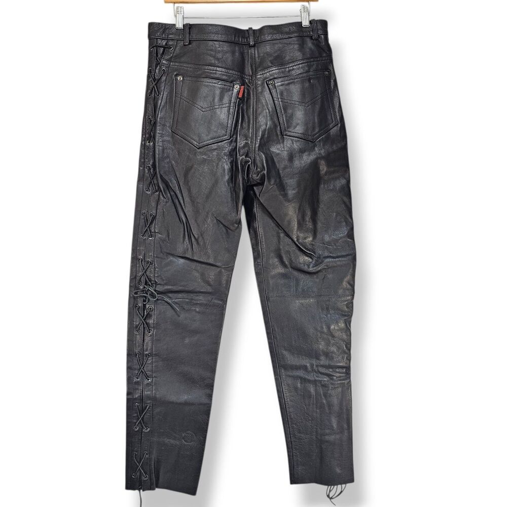 Vanguard Leather of America Women Side Lace Up Motorcycle Biker Cowhide Pants 14 - Picture 2 of 8